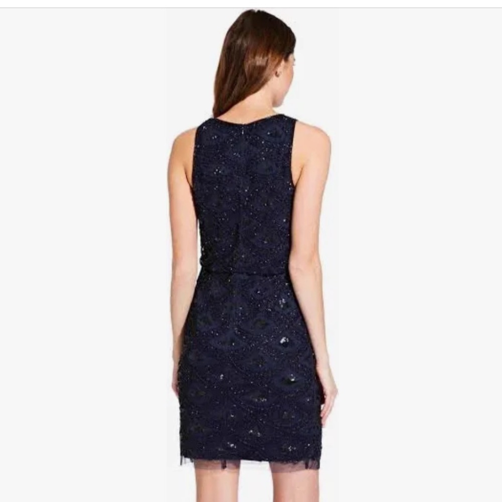 Adrianna Papell Navy & Black Beaded Cocktail Dress - Picture 2 of 7
